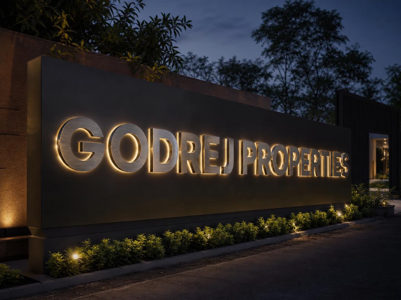 Godrej Properties illuminated entrance signage board