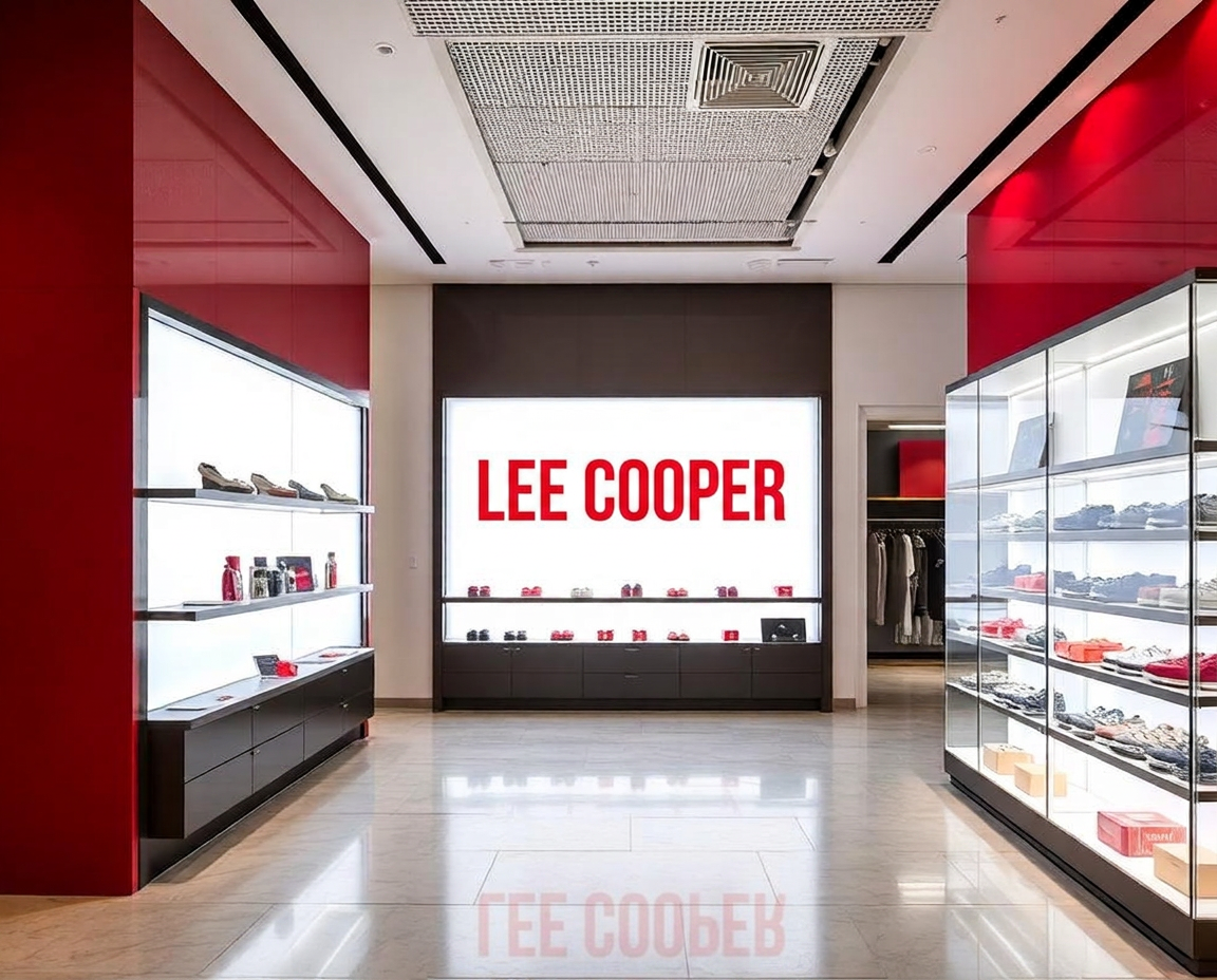 Lee Cooper retail interiors with backlit brand wall